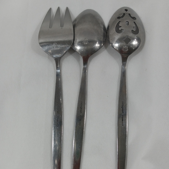 Designer Made In Japan Stainless Steel 3 Piece Serving Utensils Floral Pattern - Picture 4 of 6